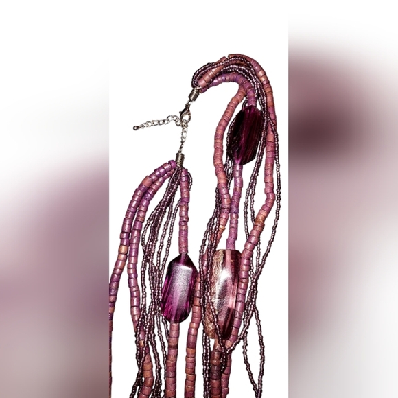 Elegant Multi-Strand Purple Necklace and Earring Set - Picture 4 of 5